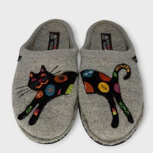 Haflinger Gray Cat Wool Slip-On Slippers Euro 39 US 8.5 Women’s Good Condition!
